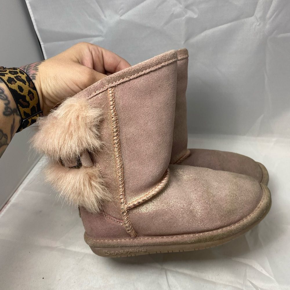 BEARPAW Elle Exotic Pink faux fur Youth Boots - Size 12 - GUC